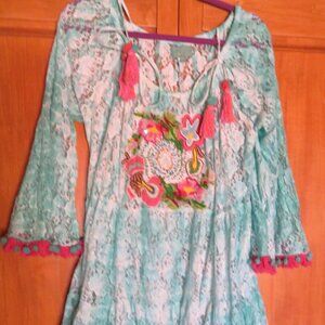 Antica Sartoria Lace Embroidered Tasseled Dress OS